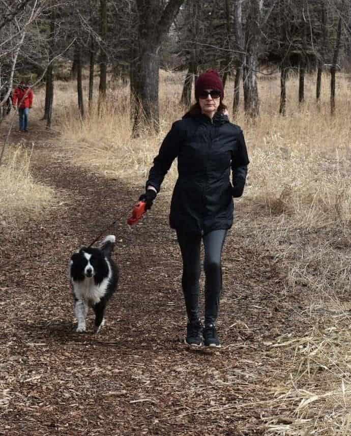 Louise walking her dog